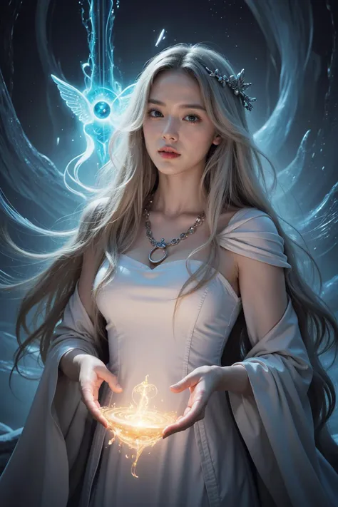 a magical city, ((a mysterious, beautiful sorceress)), absurdly long hair, hair turning white, (((practicing magic, magic spell, magical energy))), (swirling magical energy:1.4), powerful, cape, hood, glowing runes|orbs, (fantasy art) spectacular magic, intricate, magic powers, majestic, colorful magical lights, mystical, surreal, [masterpiece, best quality, highres, 8k, realistic, photo realistic, highly detailed, detailed real skin texture, perfect anatomy, Moist eyes, Moist lips],
 <lora:intricatedetails:0.4>
 style-nebmagic