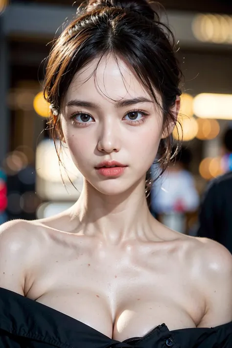 (8k, RAW photo, best quality, masterpiece), (realistic, photo realistic), UHD, extremely detailed CG unity 8k wallpaper, sharp focus, (real_skin, oily skin), perfect anatomy, slender, (cinematic lighting),
BREAK
1girl,mature woman,slender, detailed, toddler, collarbone, cute girl, dashed eyes, looking at viewer,hair bun, full-face blush, wavy mouth, medium breasts, pale skin, solo, face focus, sharp focus, underground mall