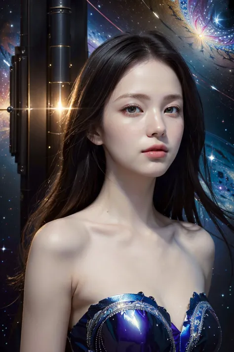 (RAW, best quality:1.8, masterpiece:1.8), (realistic, photo realistic:1.8), ultra high res, UHD, high detail color photo, extremely detailed CG unity 8k wallpaper, absurdres, (realistic skin, transparent white glossy skin), (best shadow), (normal physical expression, perfect anatomy), (cinematic lighting), Moist eyes, Moist lips,
BREAK
1girl, (fractal art:1.5), intricate, emotionally moving, beautiful cg art, mystical, multicolor, galaxy, (a woman floating in space on her back:1.2), black hair, violet eyes, happy, multicolor sundress,