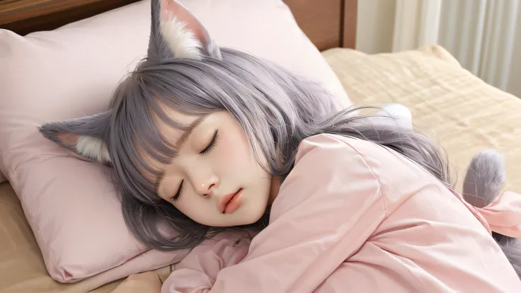 1woman, sleeping, kemonomimi, covered