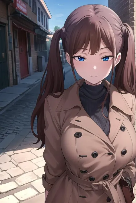 tsubamentr, <lyco:tsubamentr-lyco-nochekaiser:1>,
tsubame ntr, long hair, blue eyes, brown hair, twintails, (large breasts:1.2), smile,
BREAK coat, brown coat, turtleneck,
BREAK outdoors, city,
BREAK looking at viewer, (cowboy shot:1.5),
BREAK <lyco:GoodHands-beta2:1>, (masterpiece:1.2), best quality, high resolution, unity 8k wallpaper, (illustration:0.8), (beautiful detailed eyes:1.6), extremely detailed face, perfect lighting, extremely detailed CG, (perfect hands, perfect anatomy),