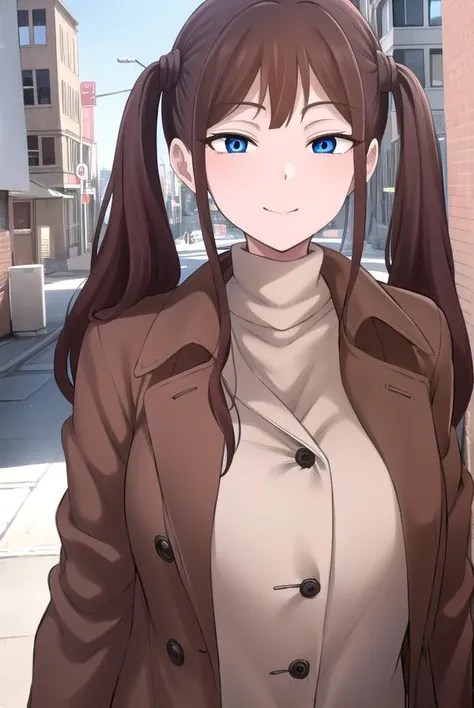 tsubamentr, <lyco:tsubamentr-lyco-nochekaiser:1>,
tsubame ntr, long hair, blue eyes, brown hair, twintails, (large breasts:1.2), smile,
BREAK coat, brown coat, turtleneck,
BREAK outdoors, city,
BREAK looking at viewer, (cowboy shot:1.5),
BREAK <lyco:GoodHands-beta2:1>, (masterpiece:1.2), best quality, high resolution, unity 8k wallpaper, (illustration:0.8), (beautiful detailed eyes:1.6), extremely detailed face, perfect lighting, extremely detailed CG, (perfect hands, perfect anatomy),
