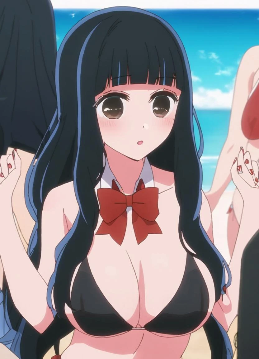 sumiyuki, big breasts, bikini,
1girl, solo, long hair, blush, red bowtie, black hair, bangs, brown eyes, blue hair, blunt bangs
<lora:oshinoko_sumiyuki_lora (SDXL-PotatoXL) (512, 640, 768, 896):0.9>