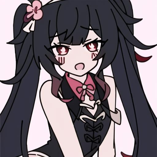 A cartoon girl with long black hair and a pink bow - SeaArt AI