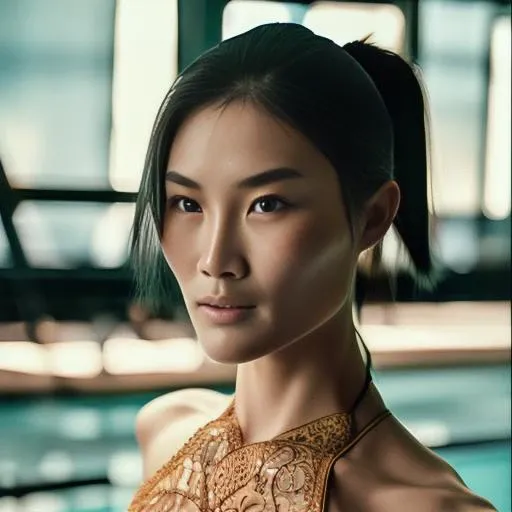 (masterpiece:1.3), (best quality:1.2), (intricate detailed:1.2), (hyperrealistic:1.2), 1girl, asian, skinny, supermodel, thong bikini, "focus on 1girl", depth of field, working out, gym, squats, <lora:FDSuihe_Realvis:.95>