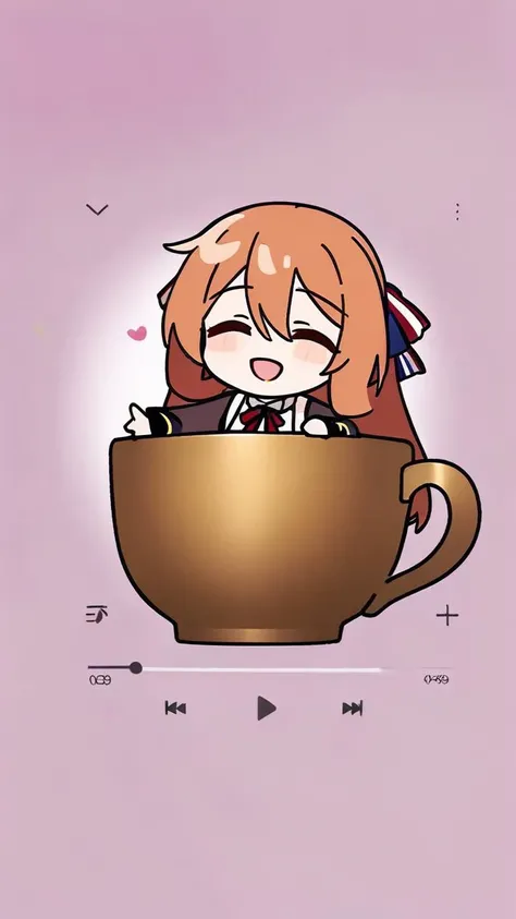 1girl, solo, springfield \(girls' frontline\), girls' frontline, chibi, mini person, minigirl, in cup, teacup, heart, :d, ^_^, simple background, masterpiece, best quality, <lora:mikuoeo-xl-a3.1:1>