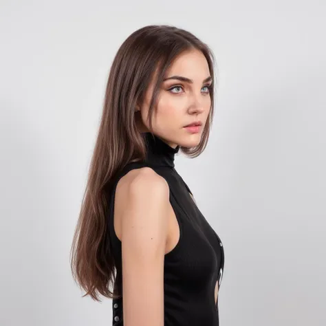 1girl,<lora:Alexv3:0.8>alexeevafap,realistic,photorealistic,piercing eyes,looking at viewer,<lora:breastsizeslideroffset:-0.4>,8k,skinny,petite,tight black dress,sideview,<lora:more_details:0.5>,