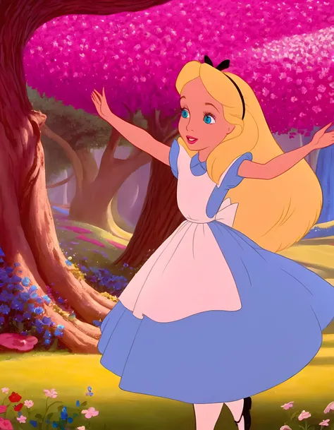 wxaliwonlan,<lora:aliceXL_0.0009_32_5000_3-000001:0.82>,1girl,solo,long hair,blue eyes,blonde hair,dress,standing in front of giant purple caterpillar,alice (alice in wonderland),disney cartoon,masterpiece,best quality,(intricate details),highly detailed eyes,unique pose,dynamic pose,35mm,anamorphic,lightroom,cinematography,film grain,HDR10,8k hdr,Steve McCurry,((cinematic)),RAW,color graded portra 400 film,remarkable color,raytracing,subsurface scattering,hyperrealistic,extreme skin details,skin pores,deep shadows,contrast ,