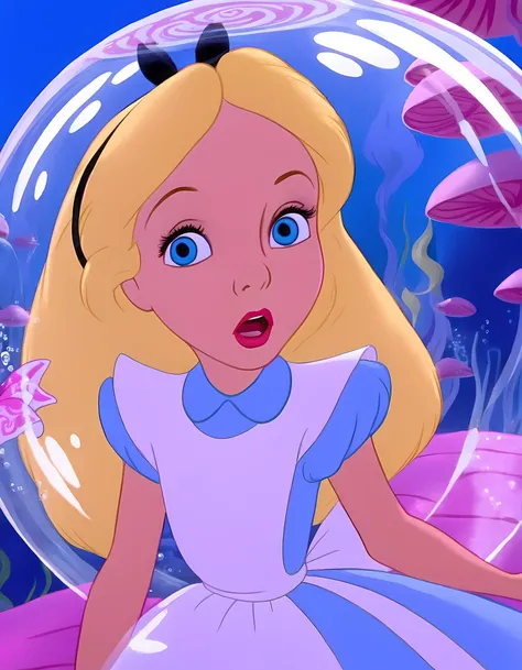 wxaliwonlan,<lora:aliceXL_0.0009_32_5000_3-000001:0.82>,1girl,solo,long hair,blue eyes,blonde hair,dress,standing in front of giant purple caterpillar,alice (alice in wonderland),disney cartoon,masterpiece,best quality,(intricate details),highly detailed eyes,unique pose,dynamic pose,35mm,anamorphic,lightroom,cinematography,film grain,HDR10,8k hdr,Steve McCurry,((cinematic)),RAW,color graded portra 400 film,remarkable color,raytracing,subsurface scattering,hyperrealistic,extreme skin details,skin pores,deep shadows,contrast ,