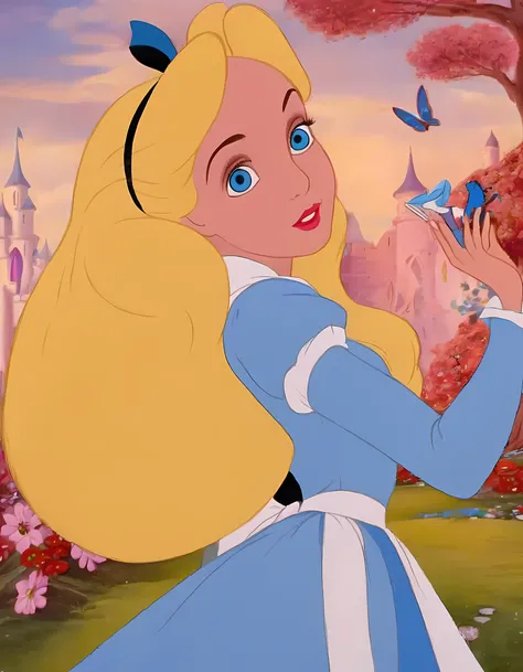 wxaliwonlan,<lora:aliceXL_0.0009_32_5000_3-000001:0.82>,1girl,solo,long hair,blue eyes,blonde hair,dress,standing in front of giant purple caterpillar,alice (alice in wonderland),disney cartoon,masterpiece,best quality,(intricate details),highly detailed eyes,unique pose,dynamic pose,35mm,anamorphic,lightroom,cinematography,film grain,HDR10,8k hdr,Steve McCurry,((cinematic)),RAW,color graded portra 400 film,remarkable color,raytracing,subsurface scattering,hyperrealistic,extreme skin details,skin pores,deep shadows,contrast ,