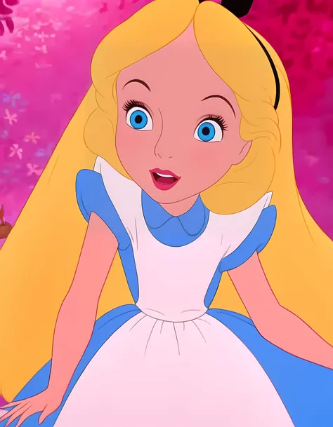 wxaliwonlan,<lora:aliceXL_0.0009_32_5000_3-000001:0.82>,1girl,solo,long hair,blue eyes,blonde hair,dress,having fun in a magical fantasy world ,alice (alice in wonderland),disney cartoon,masterpiece,best quality,(intricate details),highly detailed eyes,unique pose,dynamic pose,exaggerated angles and proportions ,