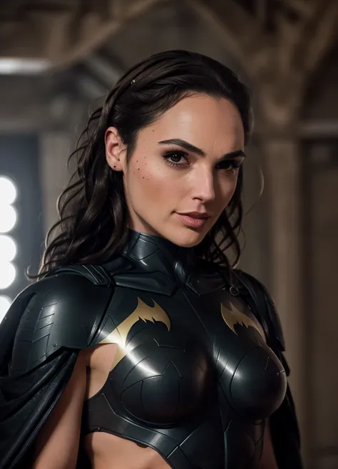 gldot,Batman cosplay, highly detailed, artstation, smooth, sharp focus, 8K,underboob