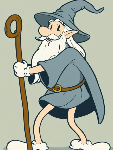gandalf, (rubber_hose_character:1.2) <lora:RubberHose_Characters_SDXL_v1:2>, cartoon, (noodle_limbs:1.4)