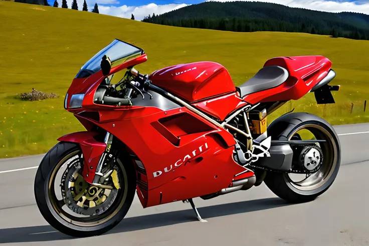 Photo of a  red ducati916 parked on a curvy road in the mountains <lora:Ducati_916_by_IMAK:.6>