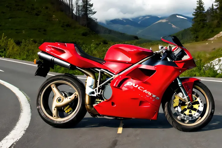 Photo of a red ducati916 parked on a curvy road in the mountains <lora:Ducati_916_by_IMAK:.8>