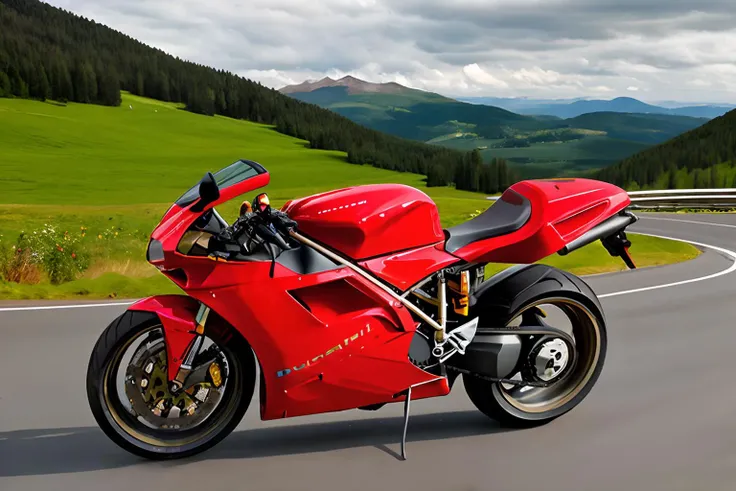 Photo of a red ducati916 parked on a curvy road in the mountains <lora:Ducati_916_by_IMAK:.6>