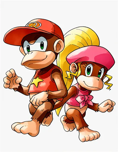 rating_safe, score_9, score_8_up, score_7_up, score_6_up, score_5_up, score_4_up BREAK
source_furry, source_cartoon, 1girl, 1boy, duo, diddy kong, dixie kong, kong, looking at viewer, looking at you, facing viewer, facing you, side view, bottomless, ken sugimori, watercolor \(medium\)