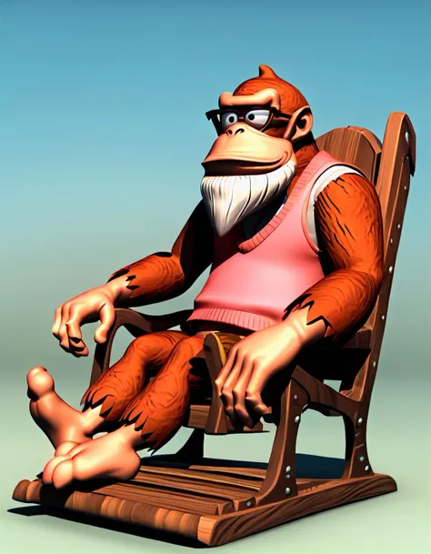 score_9, score_8_up, score_7_up, score_6_up, score_5_up, score_4_up BREAK
3d, source_furry, source_cartoon, cranky kong, sitting in a rocking chair, beard, spectacles, bald, smaller male, pink sweater vest, bottomless, bare arms, old, elderly, hunched over, skinny