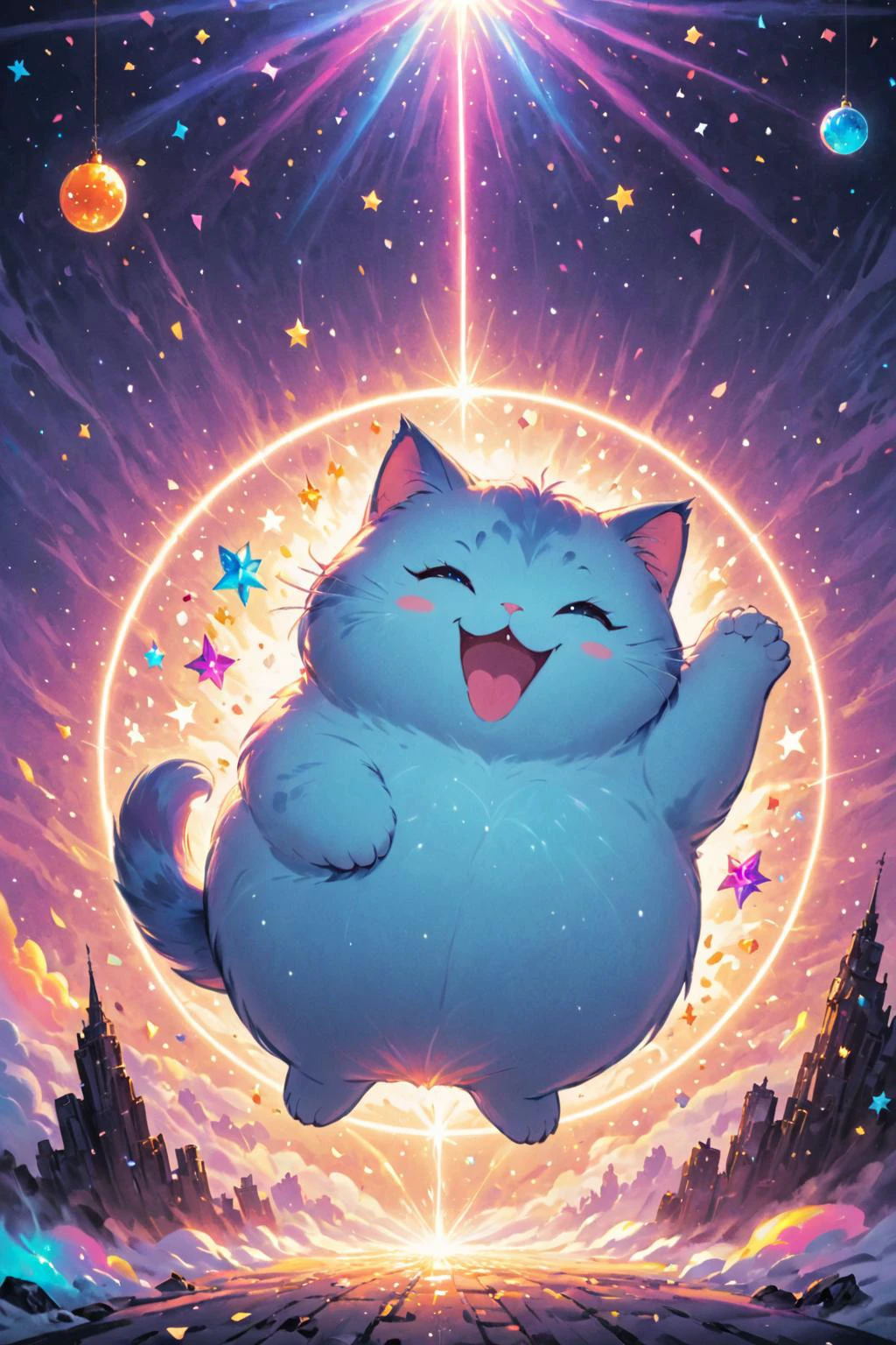 (("Happy New Year":1.3) text logo:1.3), cosmic canvas, neon city background, flawless, clean, masterpiece, painting of a cute chubby cat, <lora:Harrlogos_v1.1:1> <lora:Cosmic_Canvas_SDXL:1>
