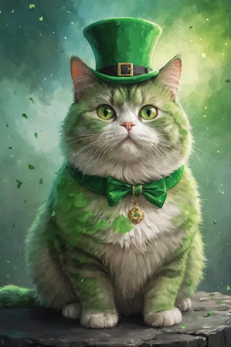painted world, cosmic canvas,flawless, clean, masterpiece, professional artwork, famous artwork, painting of a chubby cat, ( st. patrick's day background), , colorful green splashes <lora:Cosmic_Canvas_SDXL:1> <lora:Painted World-000006:0.8>