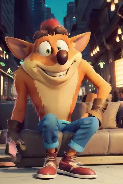 masterpiece, best quality, digital art, (crash:1), drinking coffee, sitting on sofa, relaxed expression , new york background, <lora:crash41-24:0.7>