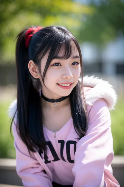 <lora:mayu_v01:0.9>, 
 (8k, RAW photo, best quality, masterpiece:1.2), (realistic, photo-realistic:1.37), omertosa,1girl, blurry background,lake, rain,wet,professional lighting, photon mapping, radiosity, physically-based rendering, backlight bokeh, blurry background, mature,((black choker)), red lips, student ,((lights shinning on the face))
head portrait
,
sunlight, ((outdoors)) ,((light shinning on the hair))
navel-baring shirt,short jacket,hoodie,
((ponytail hair)), ((floating hair)), black hair,wavy hair, glowing hair,
135mm lens,,big breast,red lips,smile