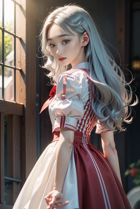 masterpiece,best quality,official art,extremely detailed CG unity 8k wallpaper,1girl,long hair,hair twirling,(silver hair:1.1),Sailor dress, <lora:Amy:1>,