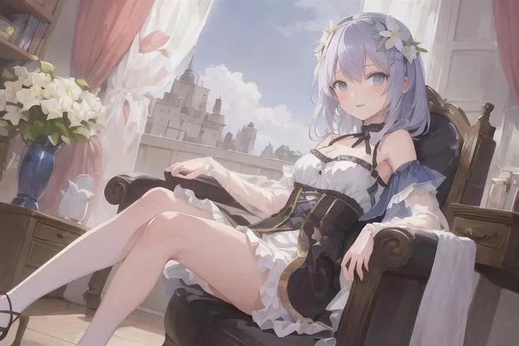 masterpiece, best quality, beautiful detailed sky, 1girl, illustration, an extremely delicate and beautiful girl, beautiful detailed eyes,flower, petals