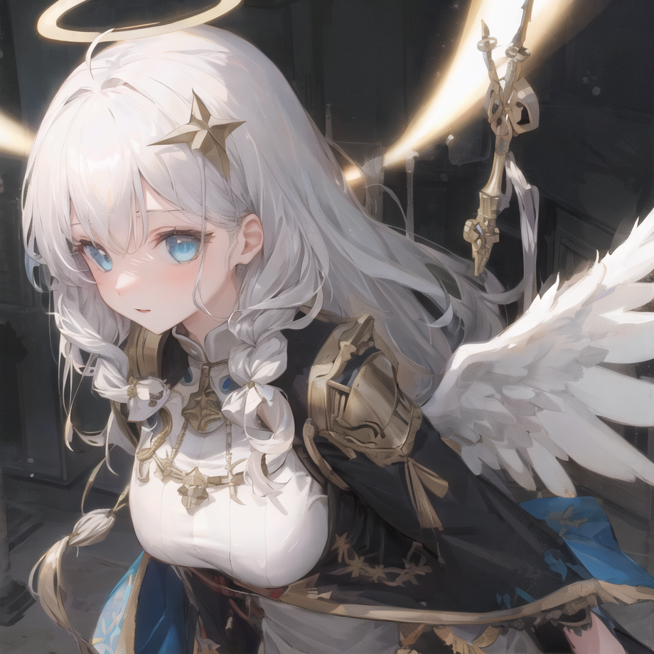 Anime girl with angel wings and a halo around her neck - SeaArt AI