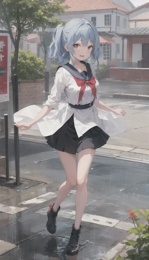 chizuru ,1girl dancing in the rain , facing viewer