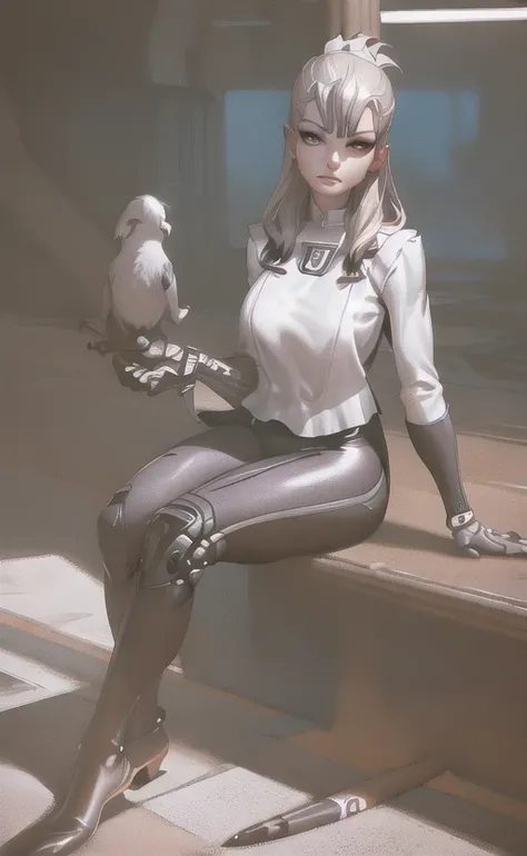 illustration, concept art of a very muscular cyborg woman sitting, was-ms