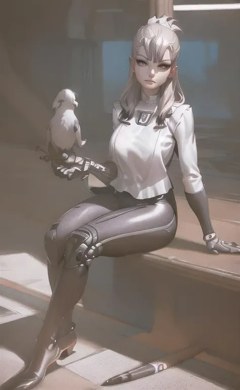 illustration, concept art of a very muscular cyborg woman sitting, was-ms