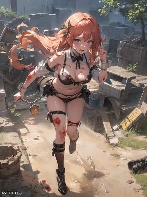(masterpiece, best quality, extremely detailed CG, beautiful detailed eyes, ultra-detailed, intricate details:1.2), 8k wallpaper, elaborate features, full body, (1girl, solo:1.4), (running fast :1.3) , curvy , slave , (wounds on body:1.2), (blood on body:1.2) , arms bound  , food market , (Middle Ages:1.2) ,  crowd of people , cum on breast , cum on pussy, wet, sweaty, see though , NSFW , messy hair,  ((fetters , handcuffs , neck cuffs)):1.3 , sunshine, blue sky , torn cloth , muddy , front view , looking at viewer , crying , tears , cum on face, bra lift , High heel , alluring, beautiful face, pale skin, long hair, shiny skin, skindentation,