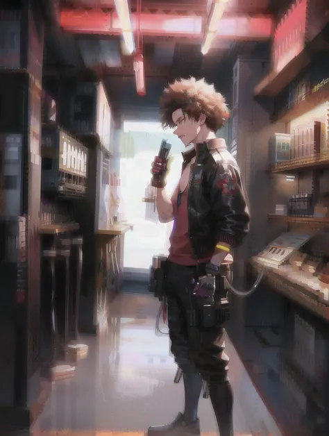 [1950s style:1.2], [cyberpunk:1.3], [mechanical arm:1.3], ((afro hair:1.2)), [cigarette:1.2], [smoking:1.2], [smoke:1.2], [cigar:1.2], [futuristic:1.1], [dark background:1.1], [red light:1.1], [intense smoke:1.3], [detailed:1.2], [realistic:1.2], [shadows:1.1], [neon lights:1.2], [cool:1.2], [calm:1.1], [collected:1.1], [confident:1.2], [vintage:1.1], [retro-futuristic:1.2], [robotic arm:1.3], [metal:1.1], [wires:1.1], [glowing circuits:1.2], [futuristic cigar:1.2], [smoke clouds:1.3], [smoky environment:1.3], [stylish:1.1], [suave:1.1], [sophisticated:1.1], [urban:1.1], [prosthetic arm:1.2], [advanced machinery:1.2], [science fiction:1.1], [sci-fi:1.1], [technology:1.1], [gadgetry:1.1], [black and white:1.2], [monochrome:1.2], [intense emotion:1.1], [art deco:1.1], [close-up:1.1], [mechanical hand:1.3], [metallic:1.2], [rough:1.1], [cybernetic:1.1], [advanced prosthetics:1.2], [manly:1.2], [powerful:1.1], [gritty:1.2], [strong:1.1], [intimidating:1.2], [dark and mysterious:1.2], [badass:1.2], [rebel spirit:1.2], [anti-hero:1.1], [anti-establishment:1.2], [rule breaker:1.2], [outcast:1.1], [underground:1.1], [futuristic city:1.2], [dystopian:1.1], [smog:1.1], [pollution:1.1], [industrial:1.1], [advanced weaponry:1.2], [laser guns:1.2], [mechanical implants:1.2], [augmented reality:1.1], [holograms:1.1], [guy:1.2], [afro hair:1.2], [mechanical arm:1.3], [smoking:1.2], [cigarette:1.2], [smoke:1.2], <lora:90style_v10:1>