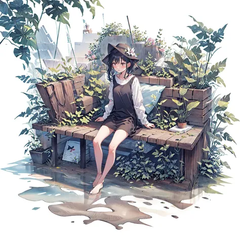 [(white background:1.5)::5], (bottle bottom:0.9), 1 girl(solo) wear sunhat, mid shot, full body, <lora:gachaSplashLORA_gachaSplash31:0.6>,<lora:Colorwater_v4:0.4>, butterflies, floating petal, stone fragment, beautiful detailed water, cloud, sun, dusk, sunset, beautiful detailed cloud,ocean, sea waves, water splashes