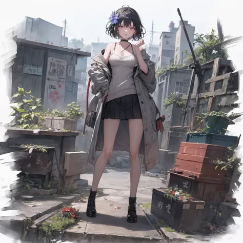 (masterpiece:1.3), (the best quality:1.2), (super fine illustrations:1.2), (Masterpiece), high quality, high detail,dappled sunlight, god rays, (SOLO:1.4),((round image)), masterpiece, best quality, extremely detailed, detailed, art of light novel cover,highres, [(white background:1.5)::5], [(game character portrait:1.5):5], [((tokyo):1.3):5], [((street):1.5):5], swim suit, ((motor boat)), crowd, beach,skyscraper, willow, manhole cover, (1 girl), (solo), standing, (full body:1.3), black hair, (ribbed sweater:1.2), pleated skirt, grey coat, short hair, look at viewer, (hairflower:1.3), gemstone decoration