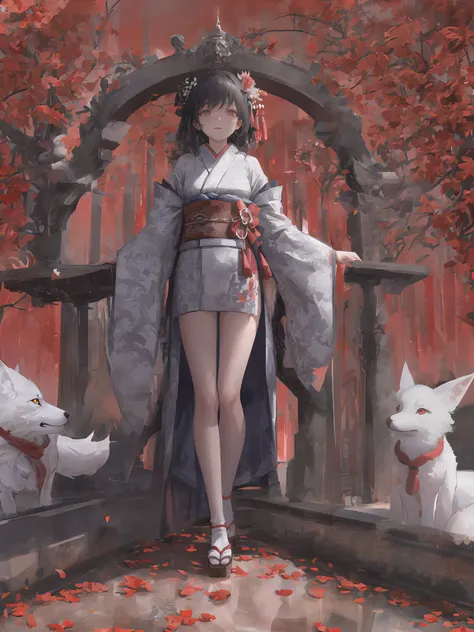 masterpiece, best quality, stone, White tail, dress