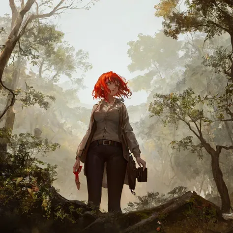 1girl,solo,nsfw,from below,standing,beautiful face,red short hair,pussy juice, night,, Portait of a Greedy Fairy-tale Arthur Morgan, Hiking, with Amber skin, background is Light School, Summer, Movie still, Grim, 35mm, Bronze dust particles, Luminous trails, High quality, unreal engine, (art by Tomek Setowski:1.1), art by Cristina McAllister