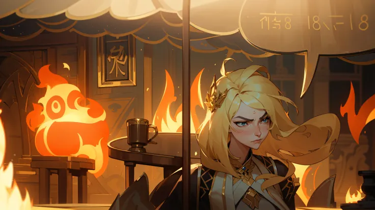 (2girl:1.6) (cute, (chaotic:1.4)), (confused face:1.5, (side eye glancing:1.4) (side-eye:1.5) (squinting:1.4), (deep stare:1.4),gazing, (deeply thinking:1.4)), portrait fantasy (stunningly beautiful), (round nose) short (blonde_hair:1.4) wavy gorgeous, hair nobel award winner young professor glorious elaborate ornate royal emerald robes tiara gems sitting in a chair inside a house on fire, blazing hot fire, dark smoke from fire, (matrices, binary, equation) ,(masterpiece:1.2) (best quality) (detailed) (intricate) (8k) (HDR) (wallpaper) (cinematic lighting) (sharp focus) <lora:arcaneStyleLora_offset:0.5>