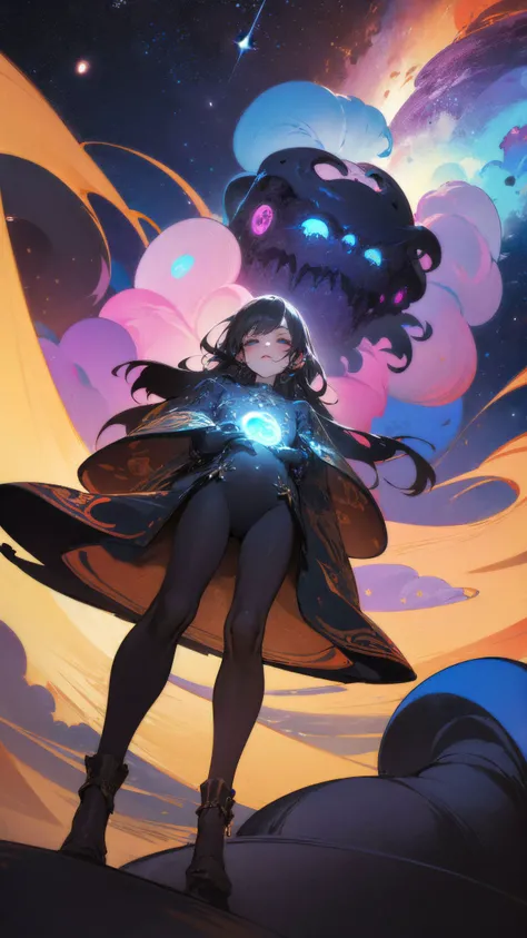 (masterpiece, best quality),( girl:1.3),girl girl girl(euneirophrenia,delirium,psychedelic,triangular polgyonal,mind-expanding),Azure Nebula: Cloud of gas shimmering in myriad colors, home to nomadic traders, refugee fleets, and mysterious alien empires,by Angus McBride,Mark Poole,Danny Flynn,Susan Van Camp,Fritz Baumgarten