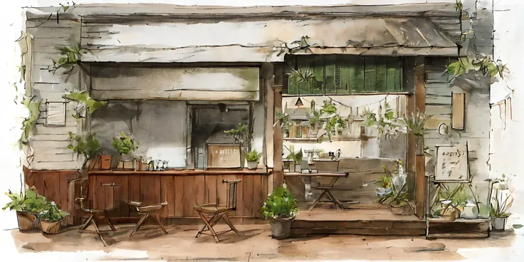 panda ,flower, no_humans, window, chair, table, plant, scenery, door, potted_plant, stool, vase, flower_pot, cafe, cutebuild style <lora:cutebuild:1>