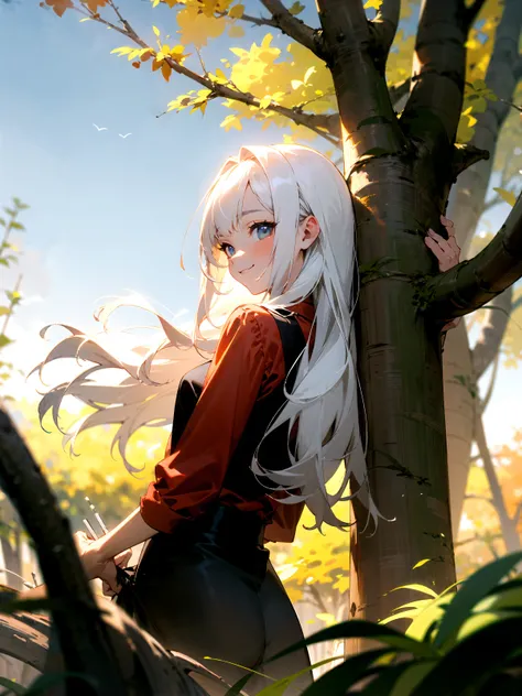 masterpiece, best quality,, intricate detail, sharp, perfect anatomy, finely detailed,
noon, vivid colors,add_detail,
BREAK
cute girl, detailed eyes, from behind,red shirt, long white hair,
detailed trees, autumn, tall grass, (solo:1.3), smiling
BREAK
Rural city background