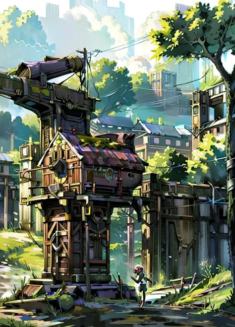 masterpiece, best quality, ultra-detailed, illustration,<lora:illya22outfits:0.7>(UniformIllya, Illya's School Uniform),1 girl, scenery, outdoors, road, power lines, city, tree, building, sign, cityscape, road sign, utility pole, ground vehicle, motor vehicle, street, car, sky, day, real world location <lora:Ghibli_v4:1> <lora:style1-fC_v1.0:1>