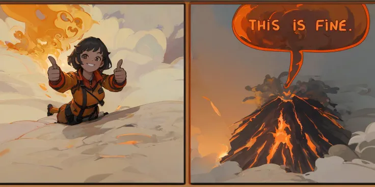 masterpiece , look at above, girl, smile, thumbs up, selfie, on lava, on fire BREAK
gigantic explosion, look at below, volcano on fire,