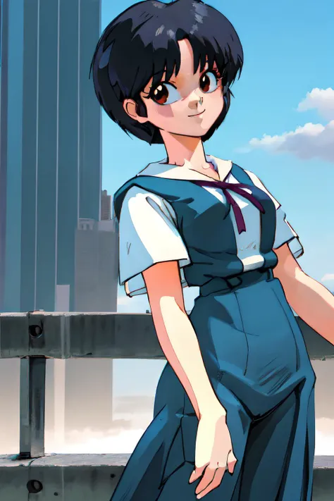 masterpiece,best quality,highres, ultra-detailed, solo, 1girl, <lora:eva_school_uniform:1> (eva school uniform:1),
<lora:AkaneTendo_character-20:0.6>Akanetendowaifu, short hair, smile,
3d face, looking at viewer, from below, city