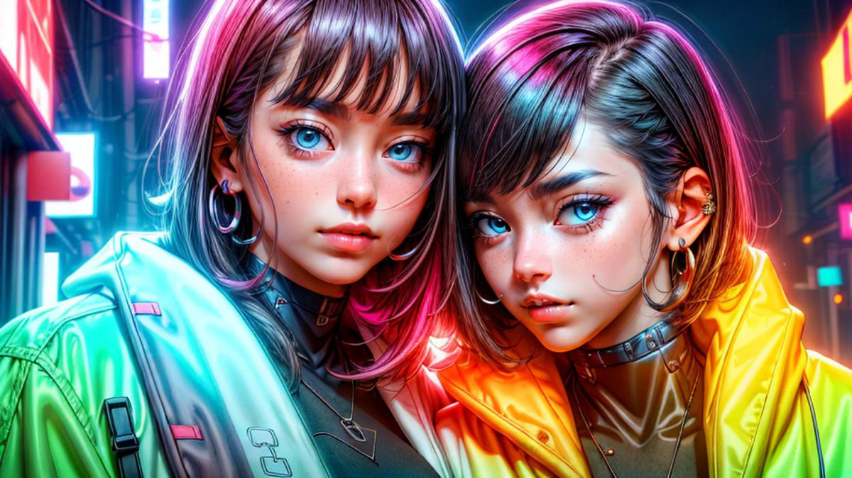 Contemporary, photography, technology, high-resolution, futuristic color palette, neon lighting, sleek details, diagonal camera angle, artist's inspiration derived from advancements in science, <lora:add_detail:1> <lora:add_saturation:1> <lora:add_sharpness:1> <lora:cyber_style_girl_v1:0.8>