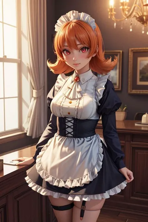 <lora:add_detail:0.5> <lora:copax_charm_eu:0.2> (1girl,3d, photorealistic,masterpiece, best quality,ssao shadows,ambiant occlusion,skin indentation,sub surface scattering)
meidri, red eyes, orange hair, maid headdress, maid, dress, long sleeves, puffy sleeves, apron, thigh strap, in a manor, chandelier
<lora:interspeciesreviewers_meidri:0.8>