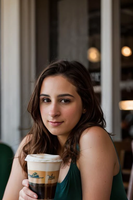 <lora:AshleyAdams:0.8>, full color portrait of a young woman, having coffee at a vintage cafe, natural light, RAW photo, subject, 8k uhd, dslr, soft lighting, high quality, film grain, Nikon D850