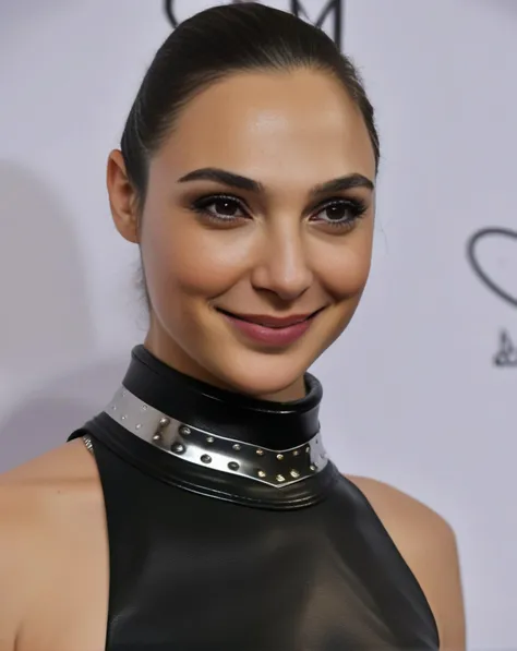 GalGadot,<lora:GalGadotSDXL:1>, a woman in a black leather dress with a choker, wearing steel collar, slave collar, choker, wearing detailed leather collar, black leather choker, choker on neck, wearing choker, choker around neck, wearing black choker, wearing collar, wearing gold detailed choker, wearing collar on neck, collar on neck, piercings collar, steel choker