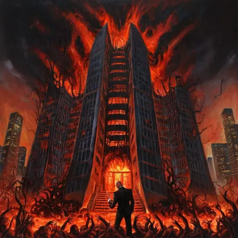Realistic detailed Painting of demonic corporate building with creepy programmers
<lora:EdobHell2_XL_v1.0:1>